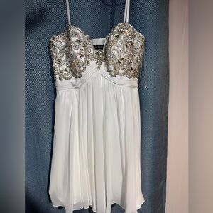 Dave & Johnny White Beaded Prom Dress